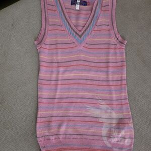 Kamikaze Pink Multicolor Striped V-Neck Sweater Vest